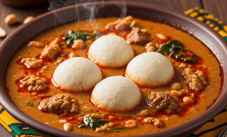 Ghanaian Groundnut Soup with Rice Balls